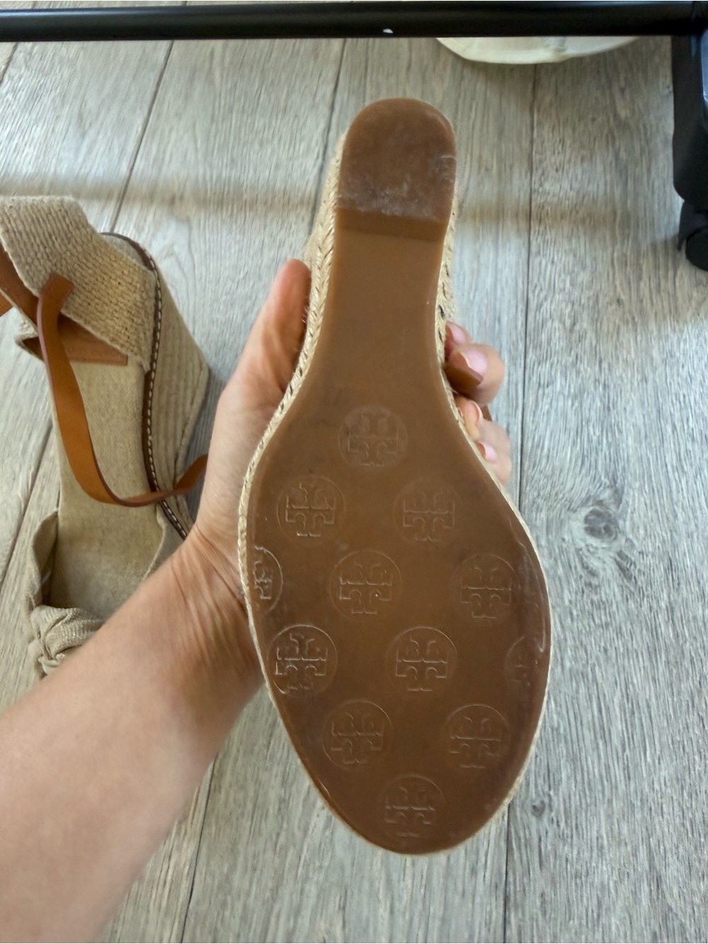 Tory Burch Beige Knotted Espadrille Wedge Sandals with Tan Ankle Strap - Picture 2 of 3